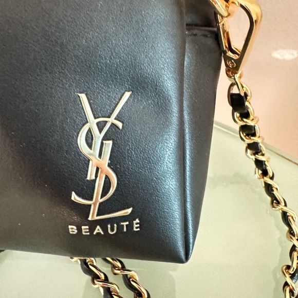 YSL YVES SAINT LAURENT Black Beaute Cosmetic Pouch with Studded Gold Accents New - Picture 6 of 15